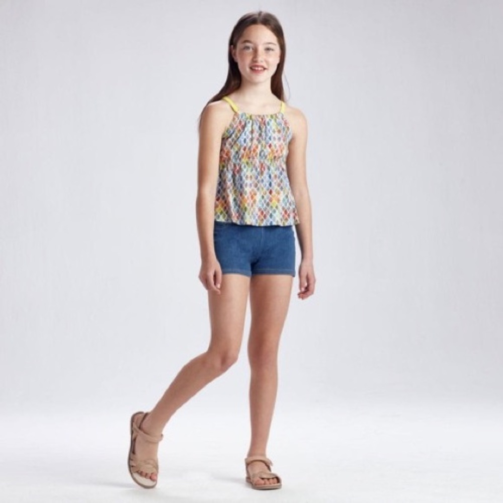 Size 8 Girls Mayoral Multicolor Diamond-Print Tank with Yellow Straps